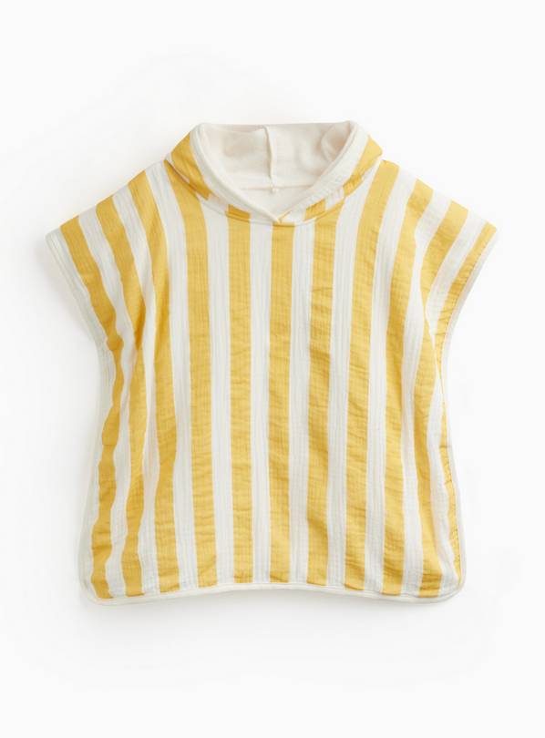 Yellow Stripe Print Double Cloth Poncho Hooded Towel One Size